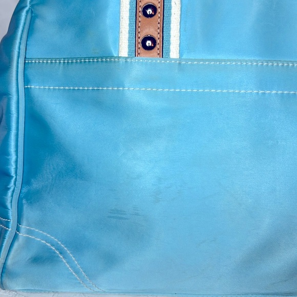 COACH Hampton aqua blue and white double handles nylon/satin satchel.  #F11993 - Picture 7 of 15